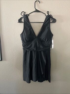 Classic Black One-Piece Swimdress with V-Neck
